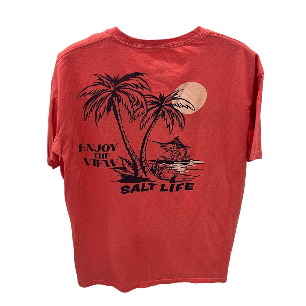 Salt Life Men's Large Coral Enjoy The View Palm Fishing Graphic T-shirt